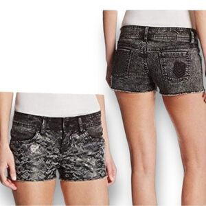 METAL MULISHA Cutoff Denim Shorts Lace Front Print Black Juniors Size 5 Like new